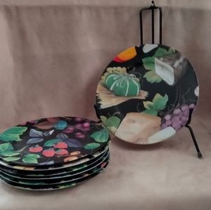 Vintage St. Limoges Dessert/Salad Plates Black w/Fruit Pie & Cheese